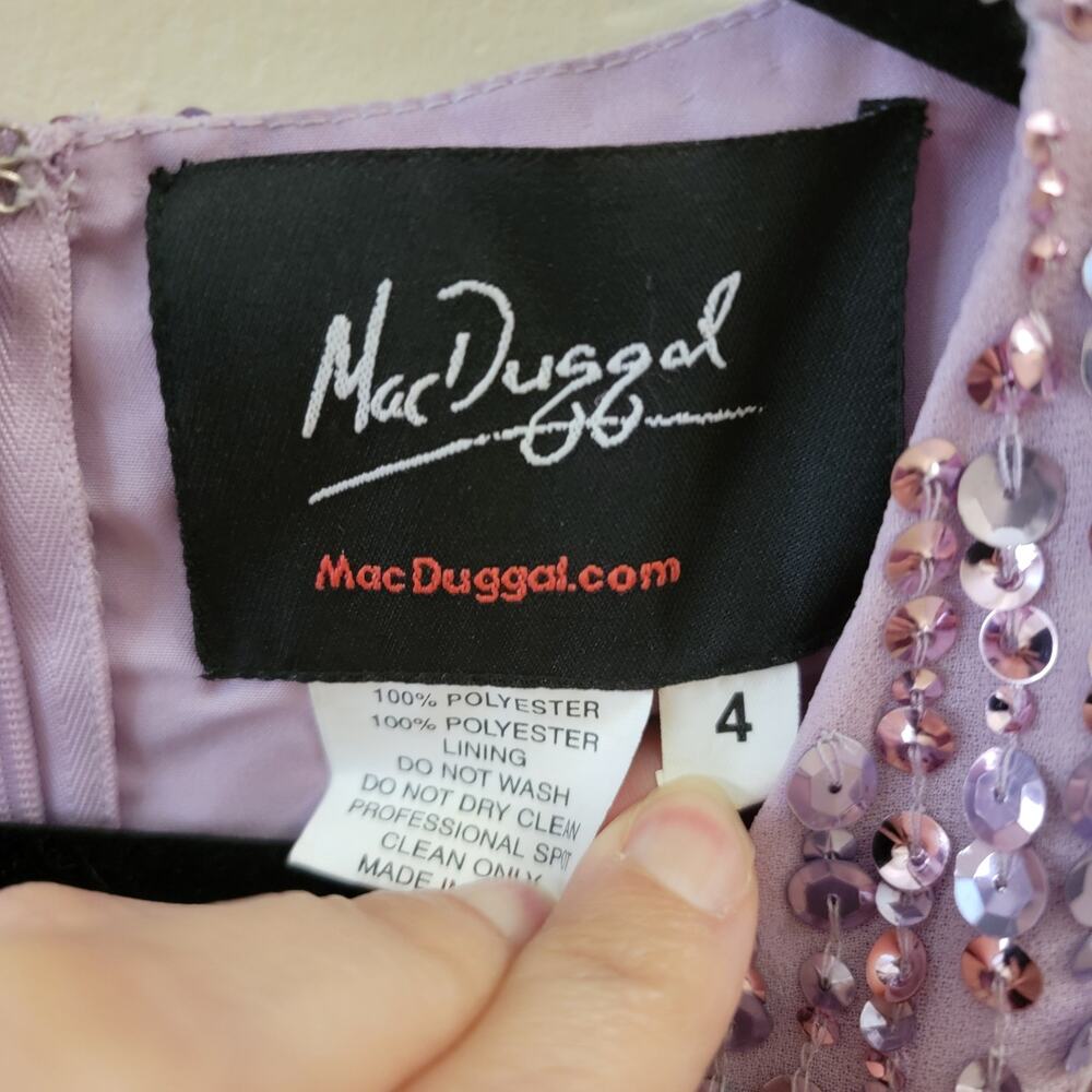 Mac Duggal 107641 Sequin Lavender Purple V Neck Long Sleeve Midi Dress 4 Gown - Picture 11 of 12